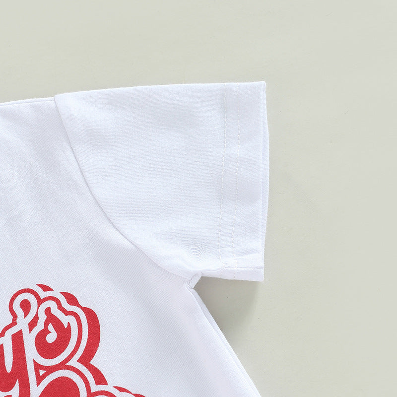 Wholesale Cotton Short-sleeved Letter Tops and Flared Pants Two-piece Set